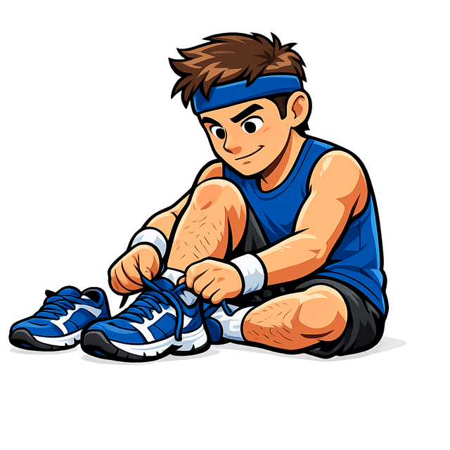Athlete lacing up shoes